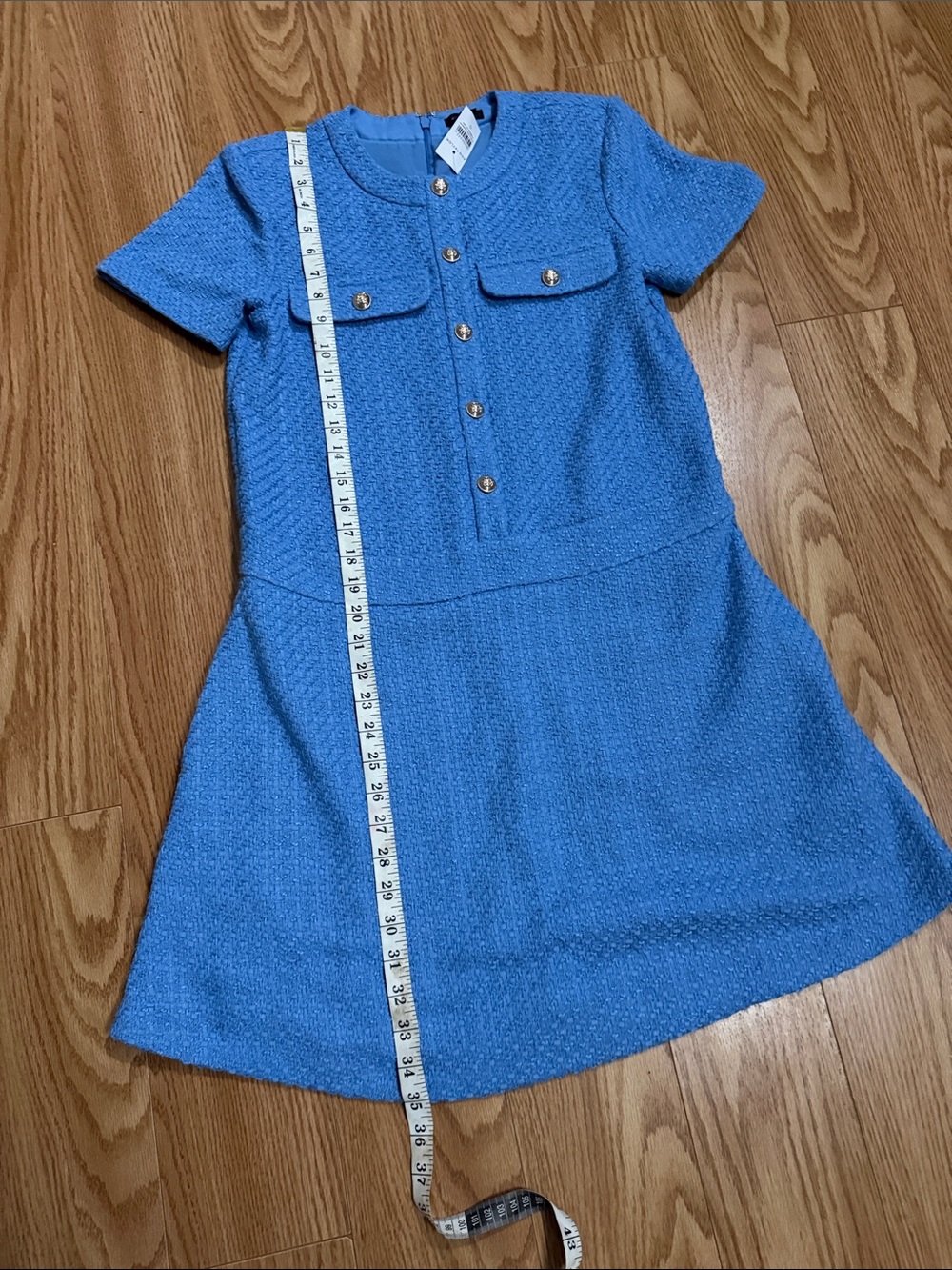 Ann Taylor Tweed Flare Dress in Blue Skies. - Picture 10 of 14